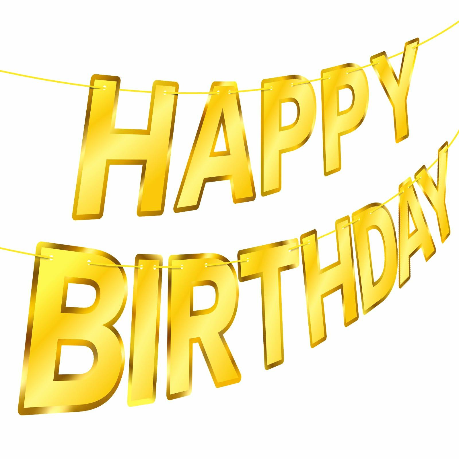 Gold Happy Birthday Banner Sign Garland Party Decoration Kids Baby Party