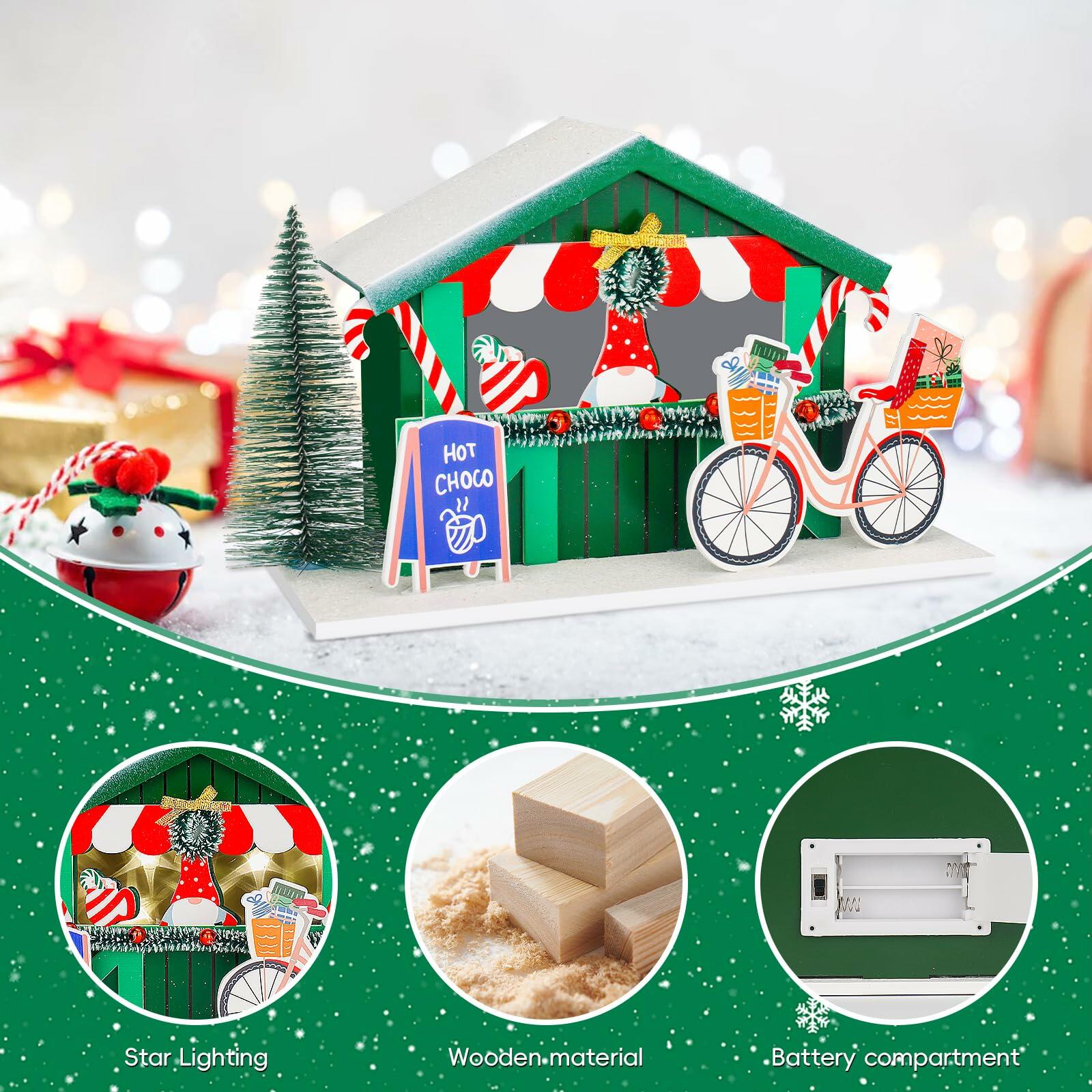 Zqoyn LED Lighted Christmas Village Set Indoor Table Decor Bicycle