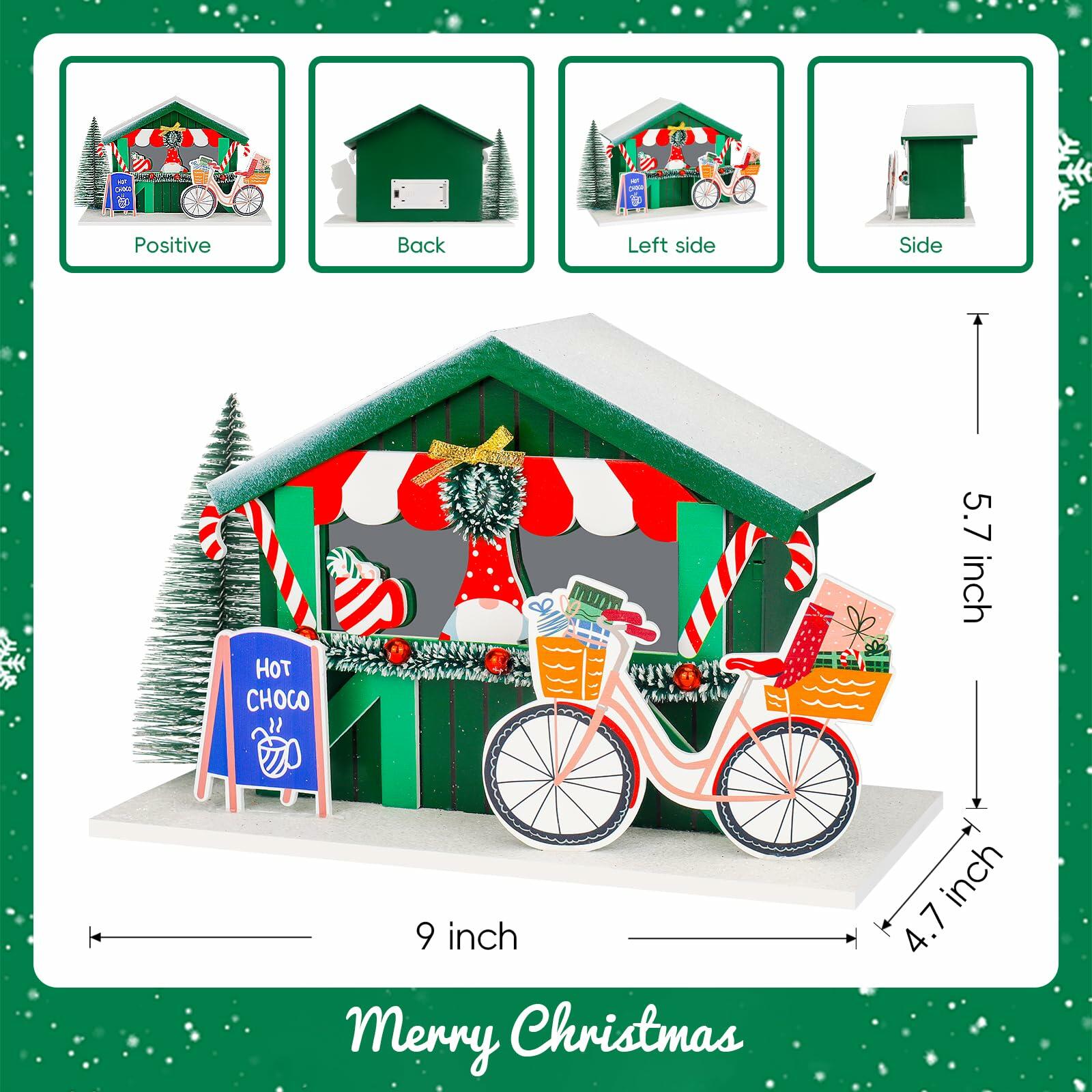 Zqoyn LED Lighted Christmas Village Set Indoor Table Decor Bicycle