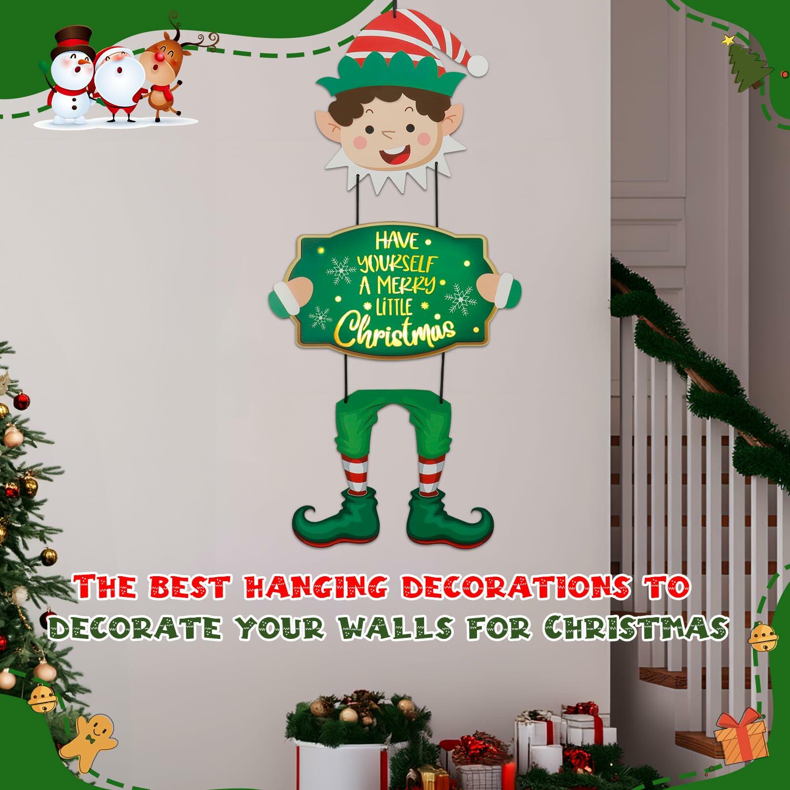 [Like New] Elf Boys Hanging Sign with Lights Wooden Christmas Decor Indoor Outdoor