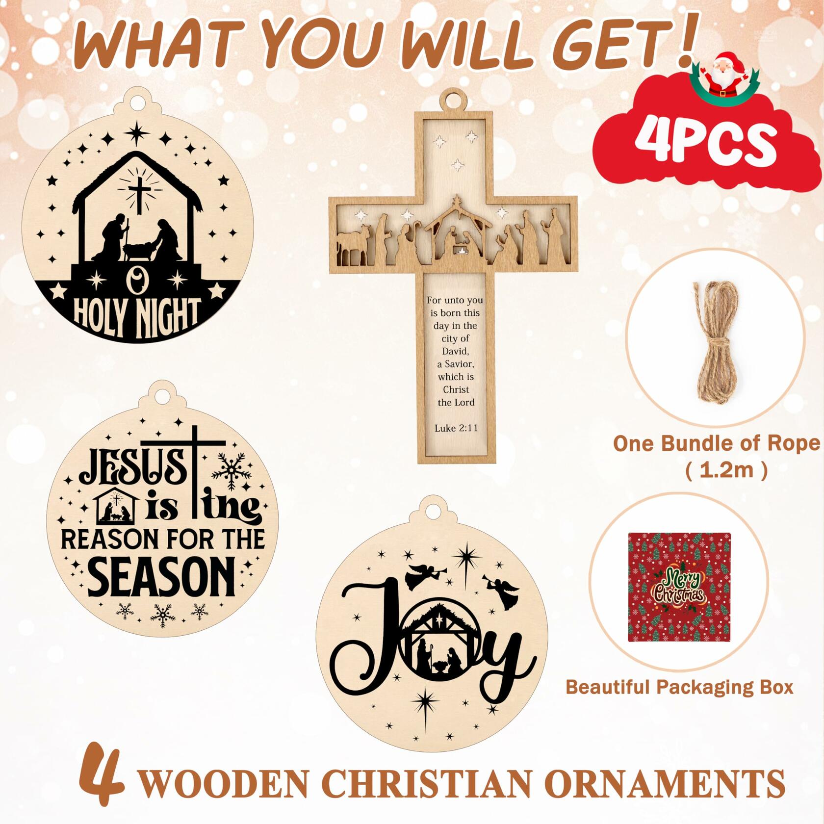 Christian Nativity Ornaments Cross Scene Set 8 Pcs Christmas Decor