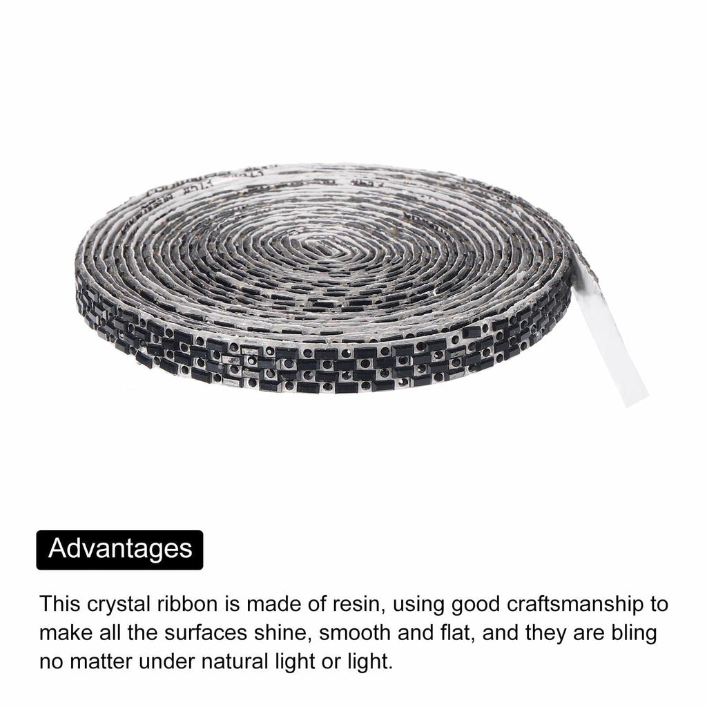 MECCANIXITY 10mm Self Adhesive Crystal Rhinestone Ribbon 5 Yards Black