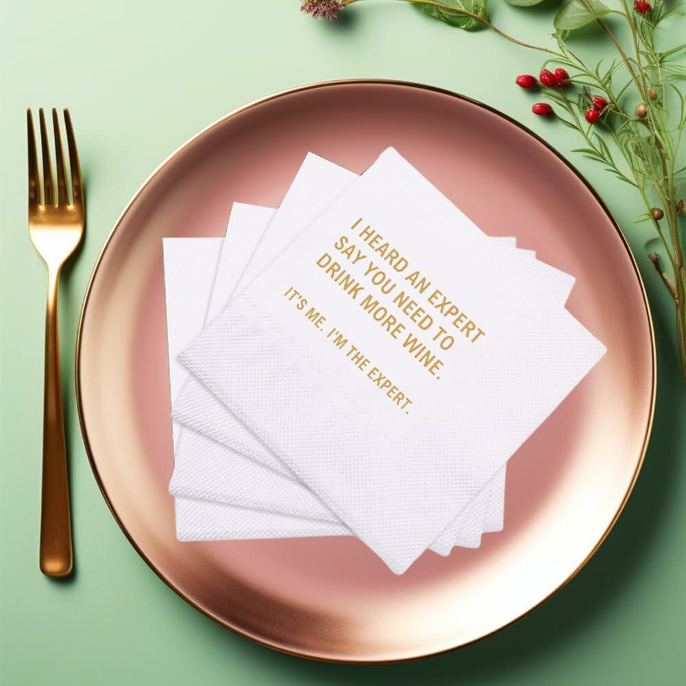 [Like New] VOWFOO Funny Quotes Cocktail Napkins 4.5x4.5in 2-Ply 100pcs White