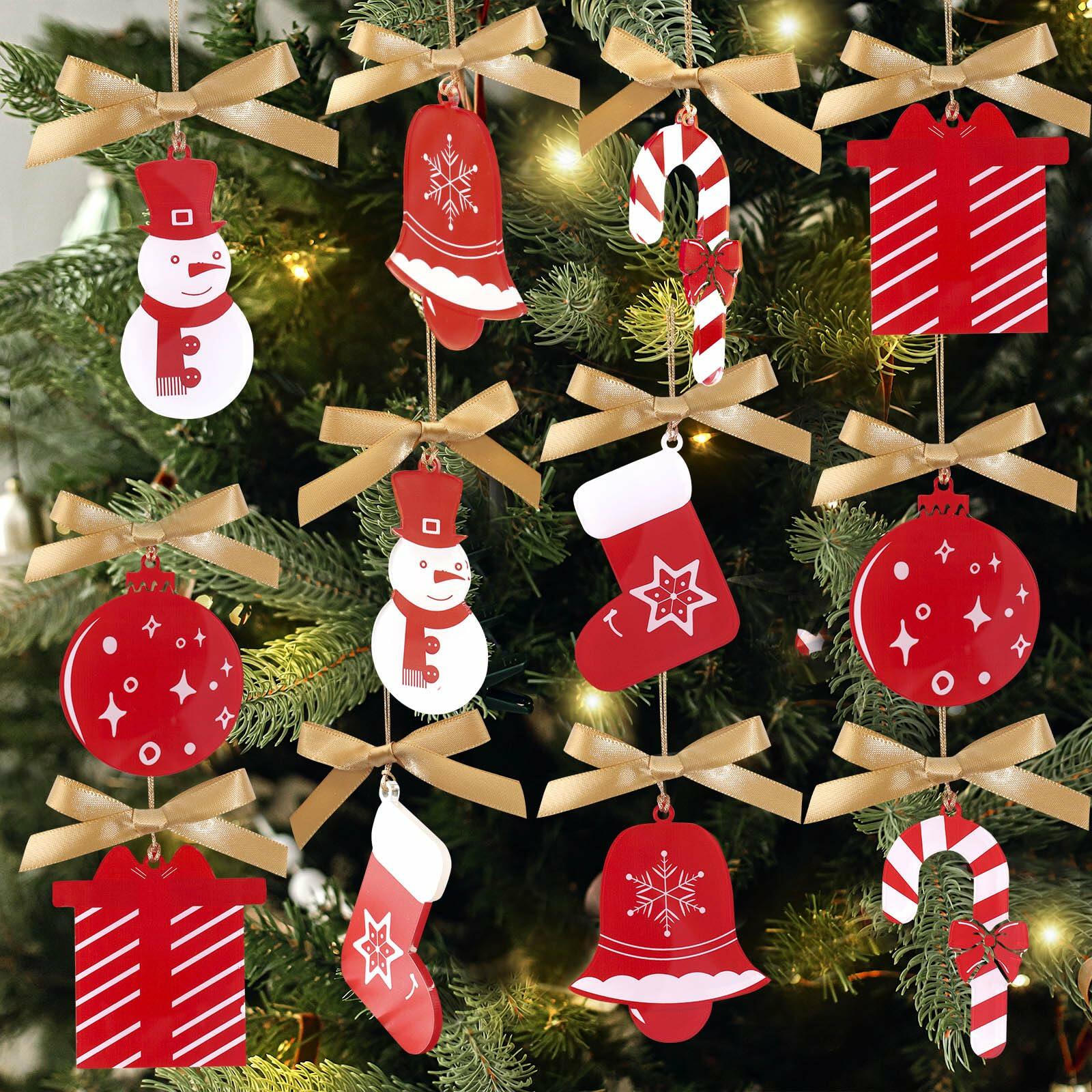 OAOLEER 12 Pack Acrylic Christmas Tree Ornaments Snowman Santa Crafts