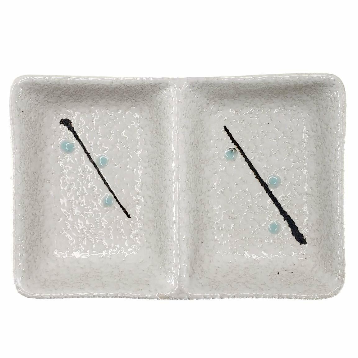 [Like New] Happy Sales HSSD-DBWB4 Dual Sauce Bowls Set of 4 White & Blue Cherry Blossom