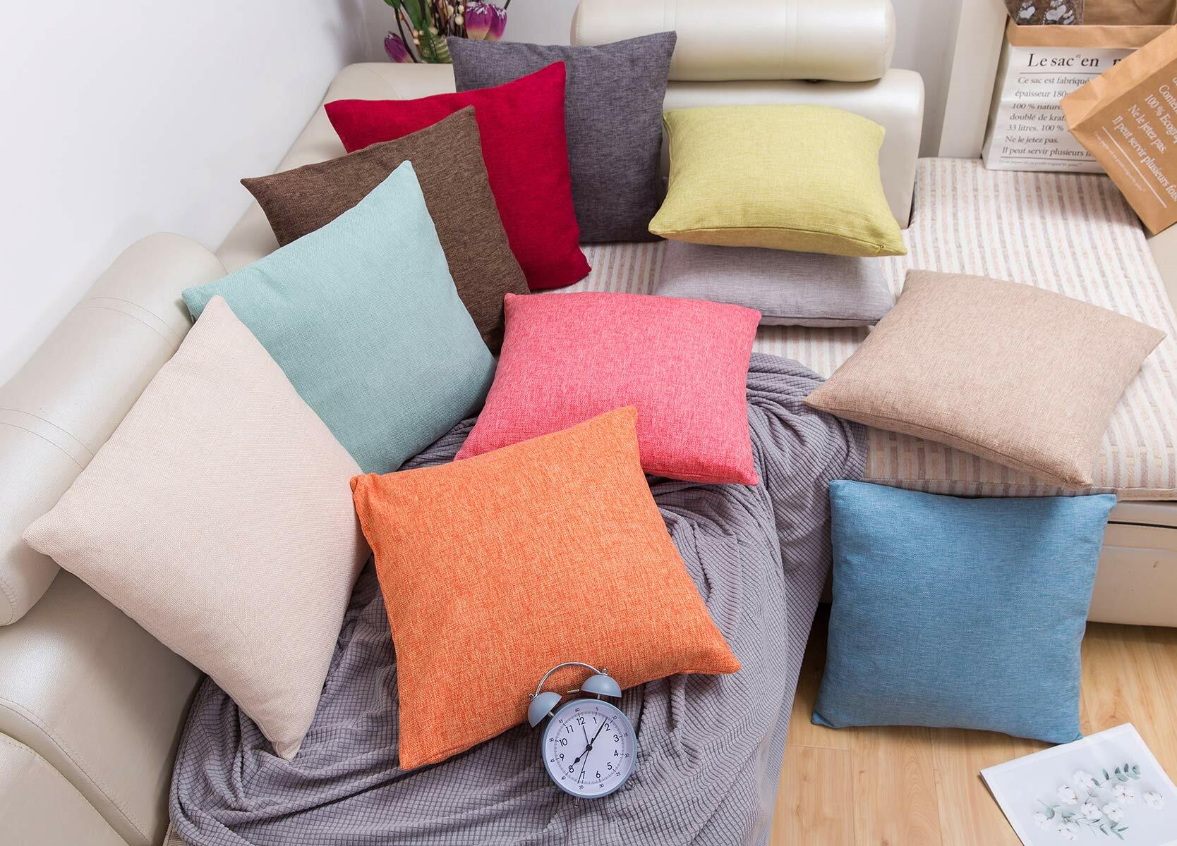 Jepeak Linen Throw Pillow Covers 20x20 Inch Butter Beige 2 Pack