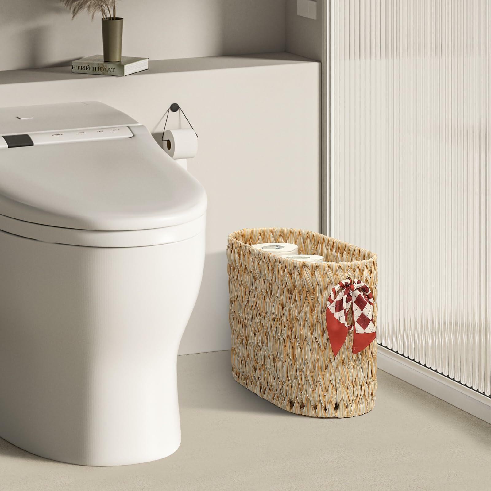 ELINZINE Toilet Paper Storage Holder for 6 Mega Rolls Bathroom Basket Buttermilk