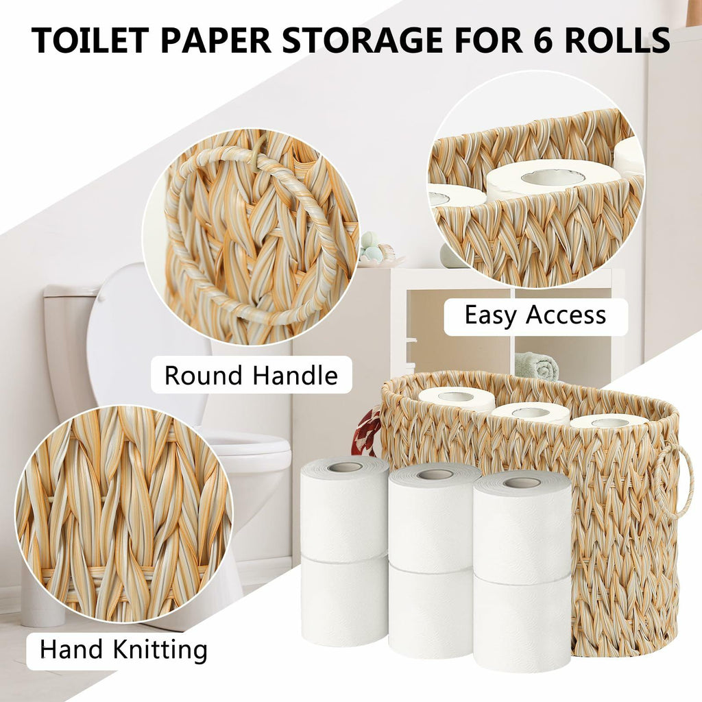 ELINZINE Toilet Paper Storage Holder for 6 Mega Rolls Bathroom Basket Buttermilk