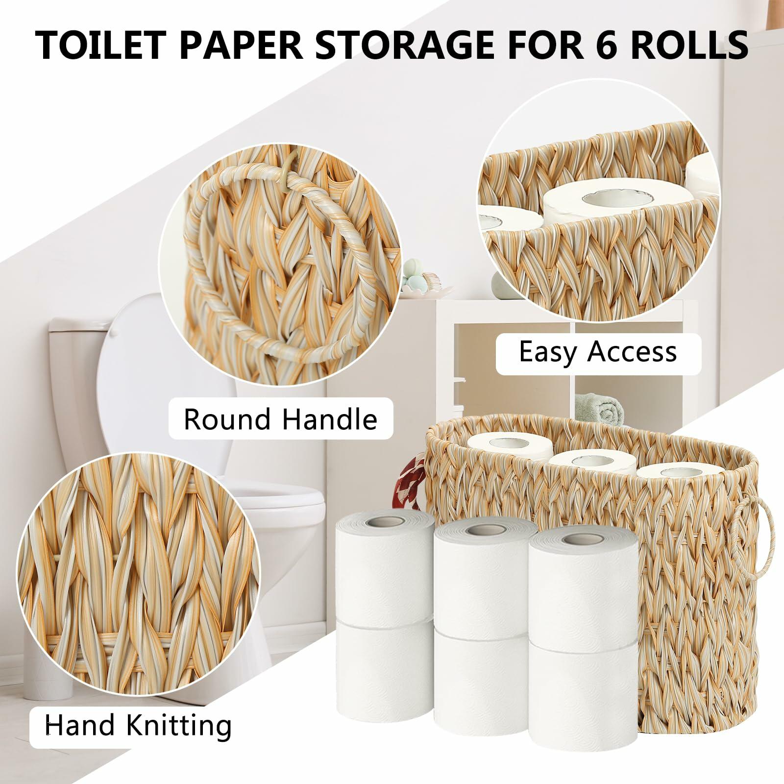 ELINZINE Toilet Paper Storage Holder for 6 Mega Rolls Bathroom Basket Buttermilk