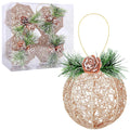 [Like New] Christmas Ball Ornaments 4pc Set Champagne Pinecone Rattan String