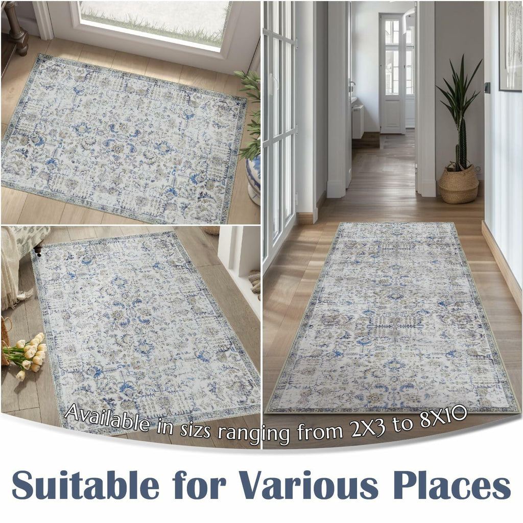 jinchan Area Rug 5x7 Vintage Floral Oriental Washable Non Slip Taupe