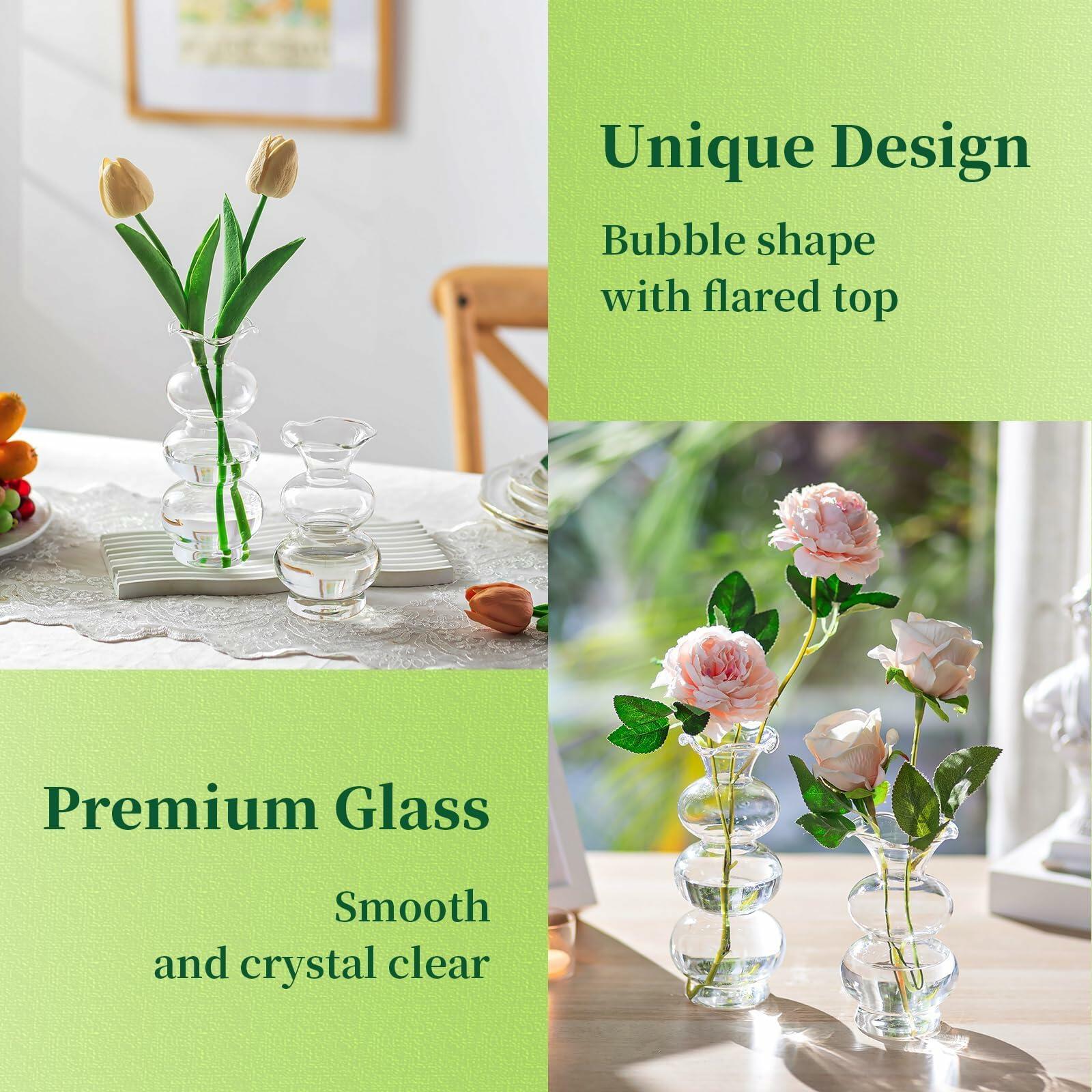 Hewory Glass Bubble Bud Vase Small Clear Glass Flower Vase for Single Stem