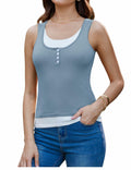 GRACE KARIN Knit Sleeveless Henley Tank Top Square Neck Sweater Vest Grey Size L