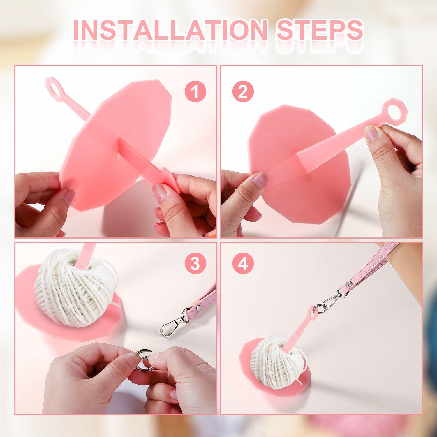 Portable Wrist Yarn Holder Leather Strap Yarn Spinner Organizer Pink