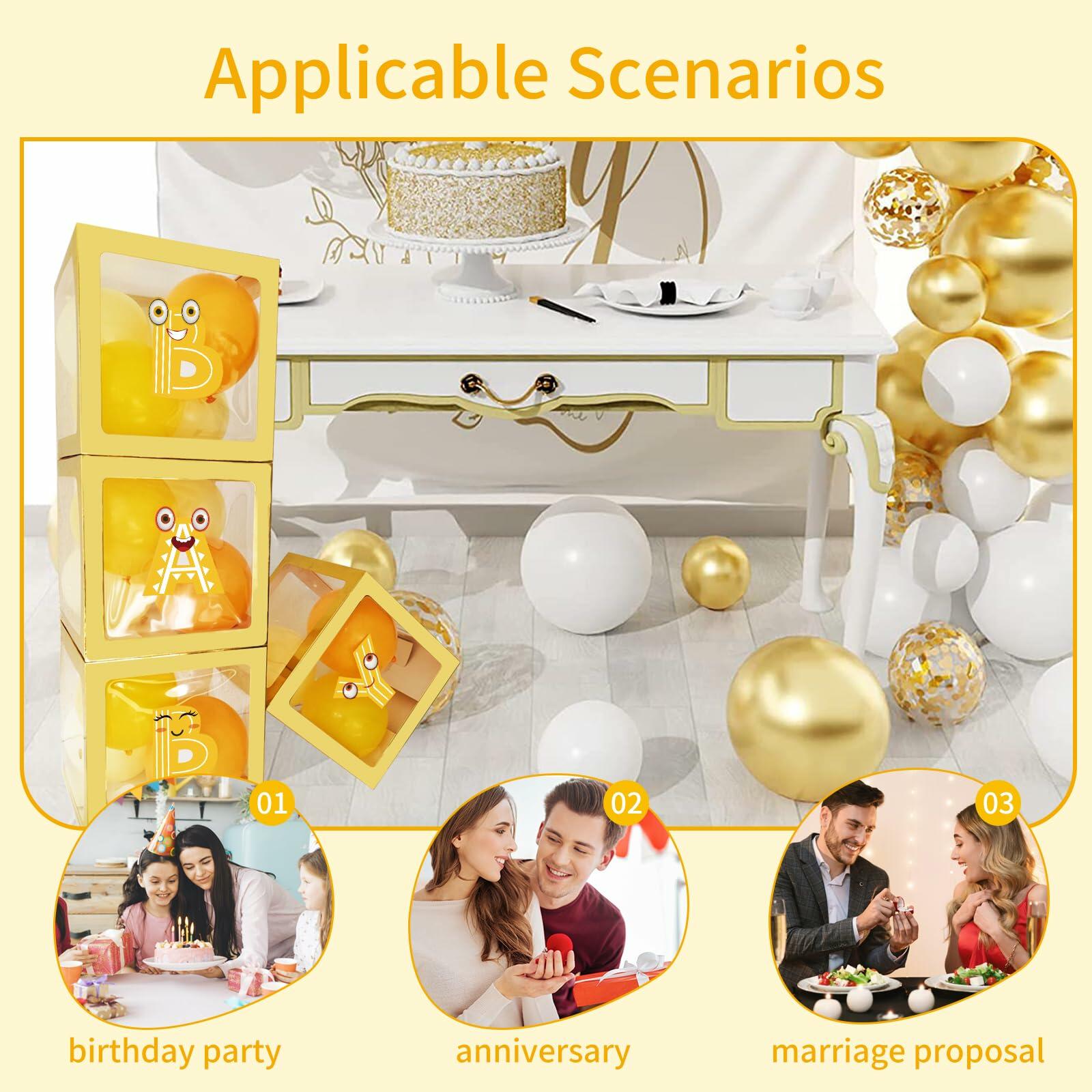 [Like New] Onteftshop Baby Boxes Letters Party Decorations Transparent Gold 4pcs