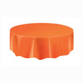 Vibrant Orange Round Plastic Table Cover 84" 1 Count Durable Reusable