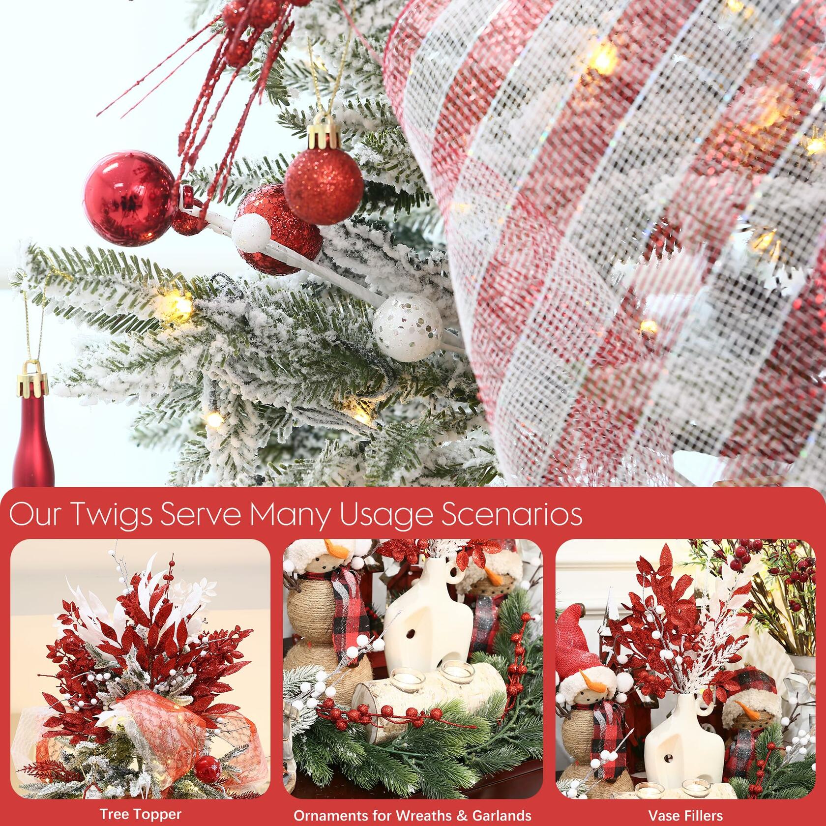 Sea Team Christmas Tree Branches Ornaments Twigs 15-Inch Champagne White 6-Pack