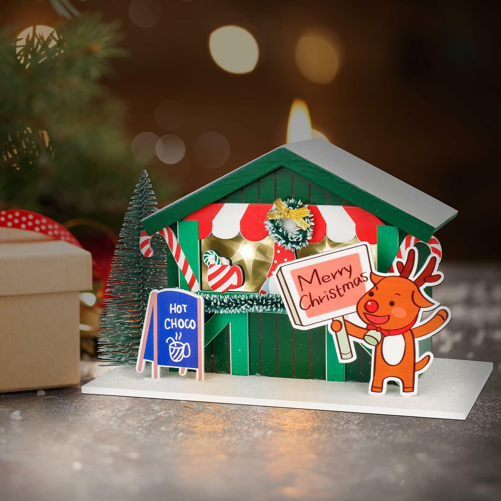 [Like New] Zqoyn LED Christmas Village House Decor Set Deer Indoor Table Decor
