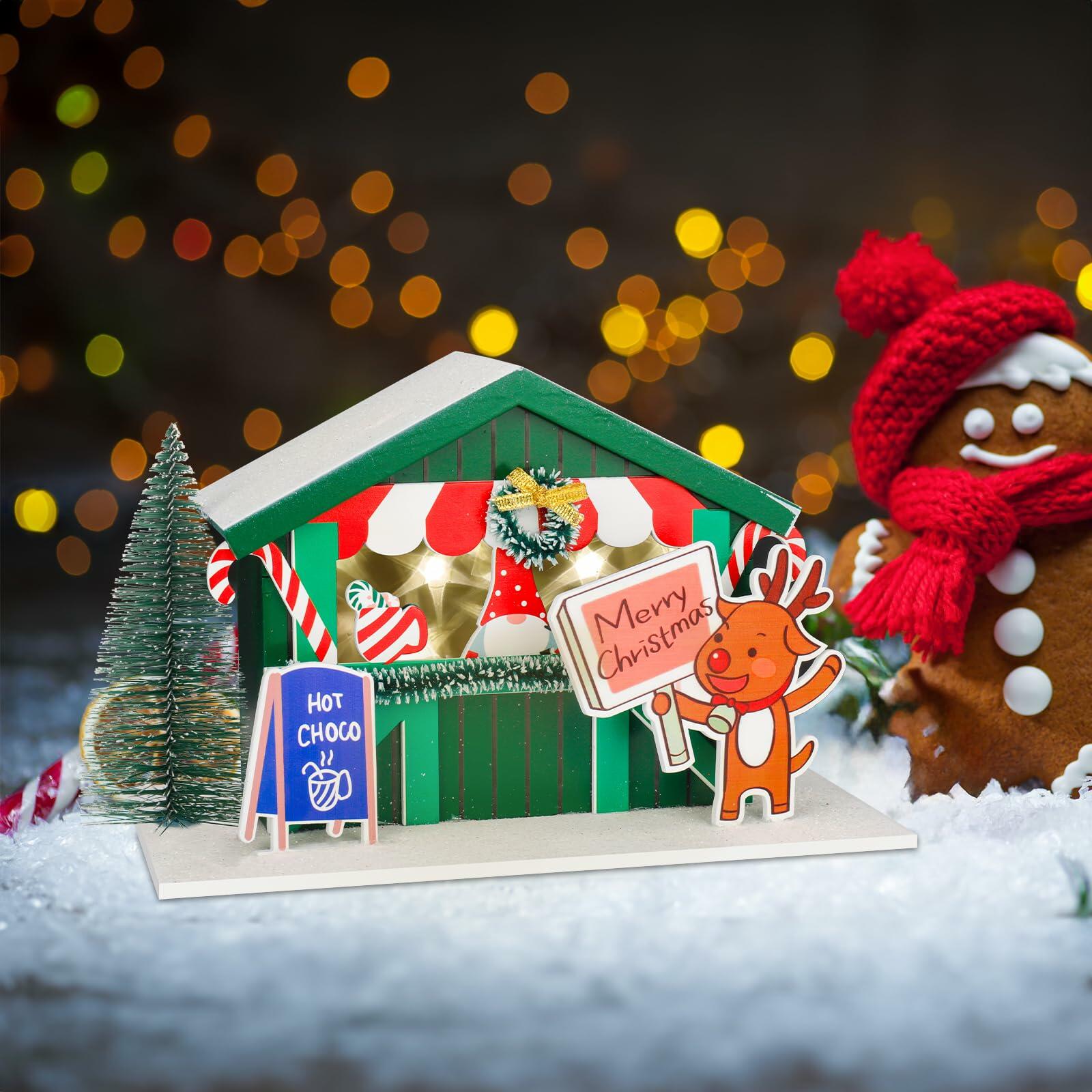 [Like New] Zqoyn LED Christmas Village House Decor Set Deer Indoor Table Decor