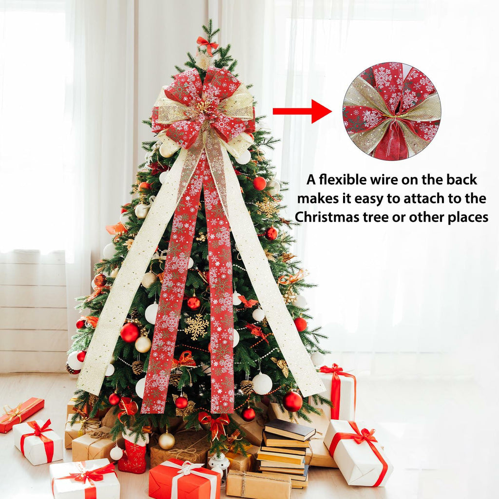 Filltown Christmas Tree Topper Bow 53x13 Inch Red & Gold Xmas Ornament