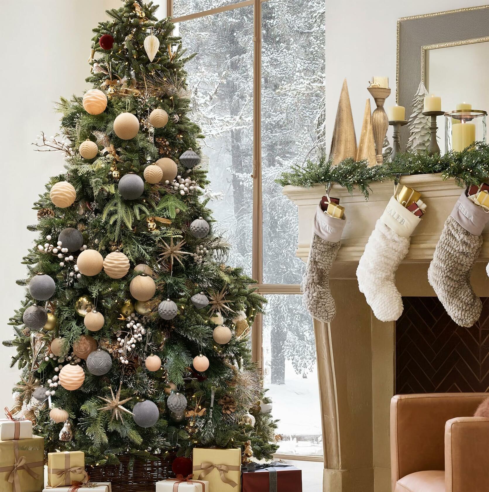 [Like New] 12PCS Velvet Christmas Ball Ornaments 3.15" Handmade Flocked Shatterproof Set