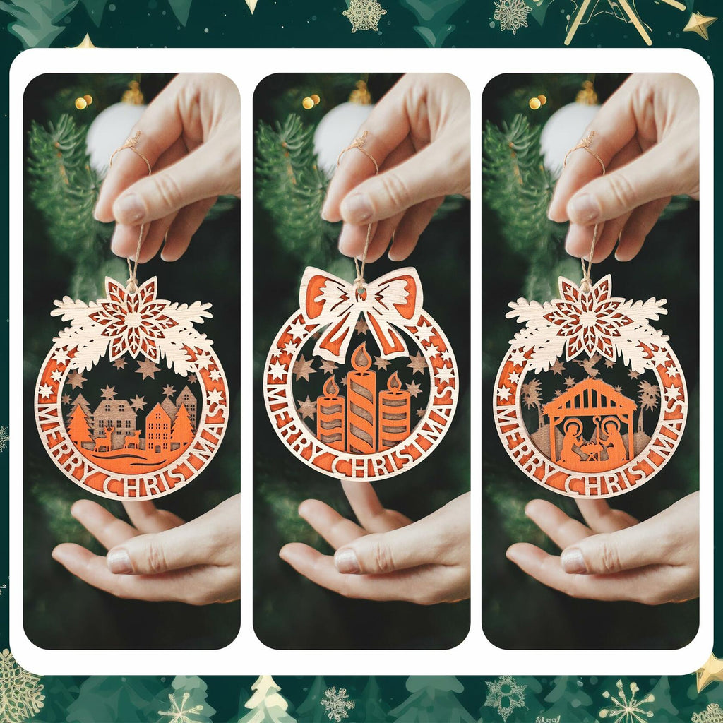 Wooden Christmas Tree Ornaments Hanging Decorations Indoor Home Decor