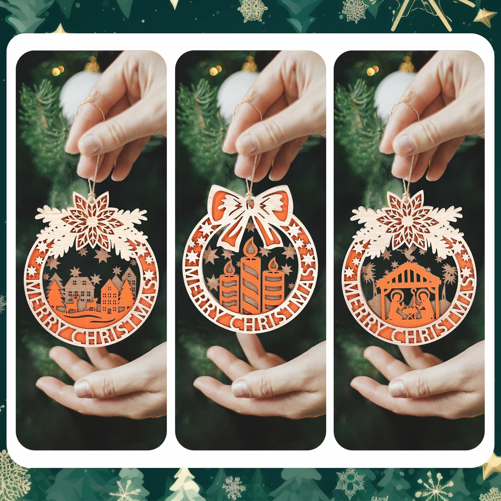 Wooden Christmas Tree Ornaments Hanging Decorations Indoor Home Decor
