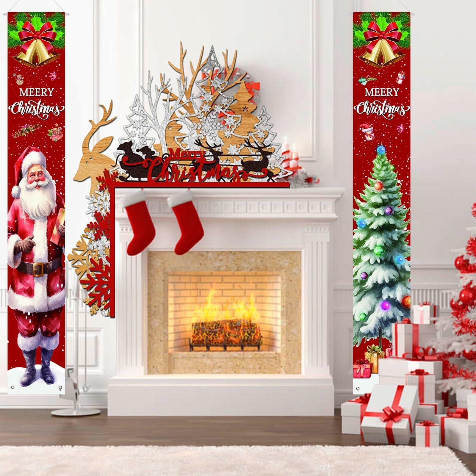 Vintage Christmas Santa Door Cover Banner 71x12in Indoor Outdoor