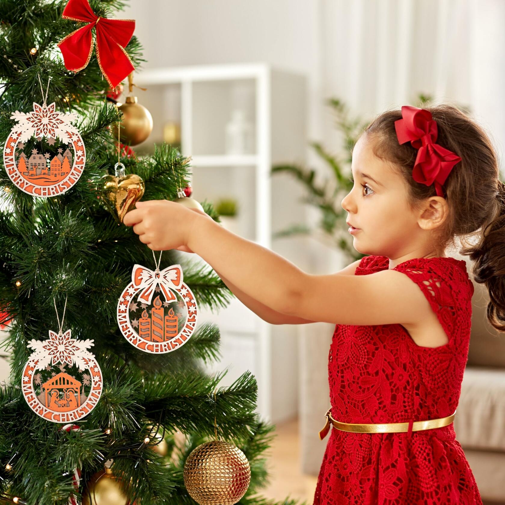 Wooden Christmas Tree Ornaments Hanging Decorations Indoor Home Decor