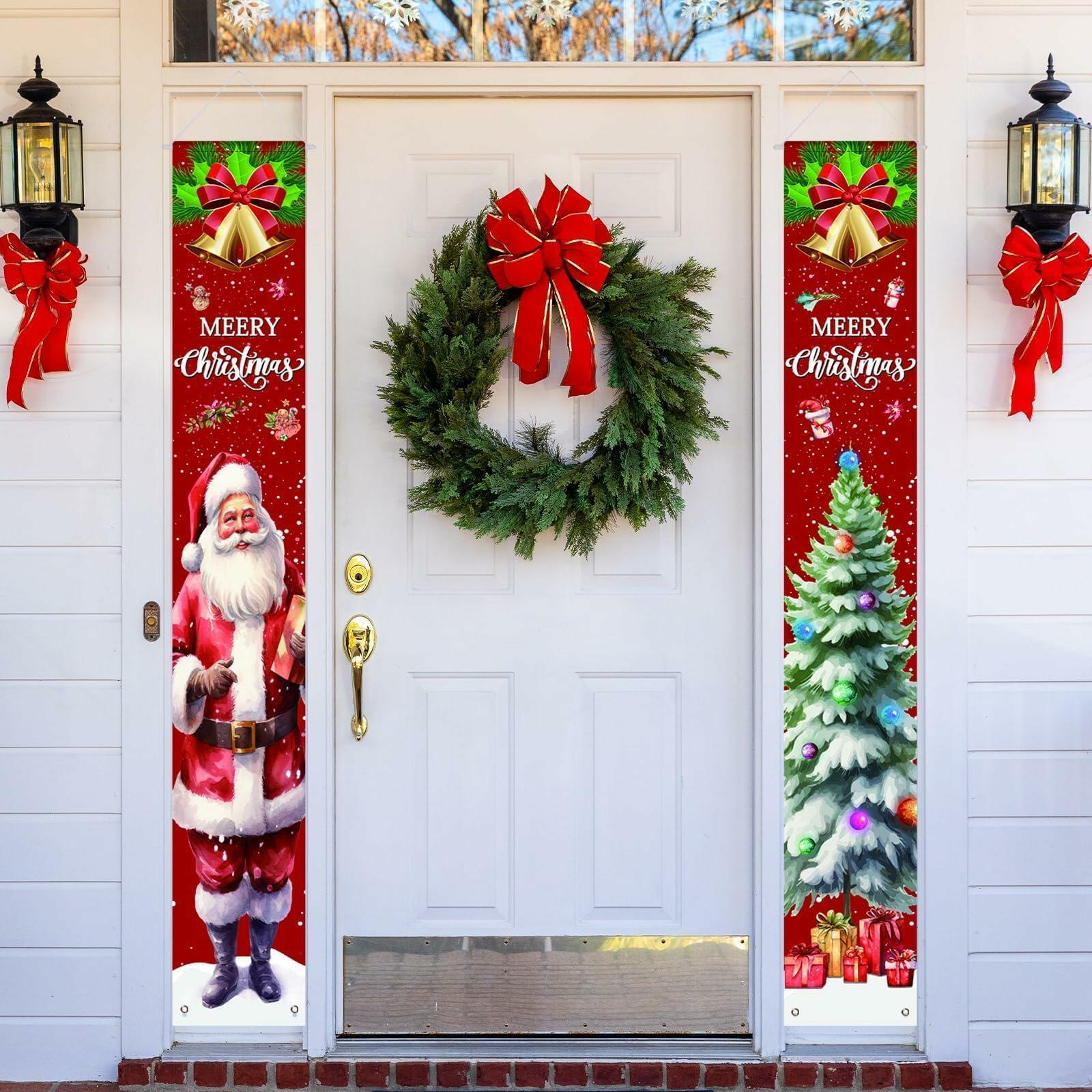 Vintage Christmas Santa Door Cover Banner 71x12in Indoor Outdoor