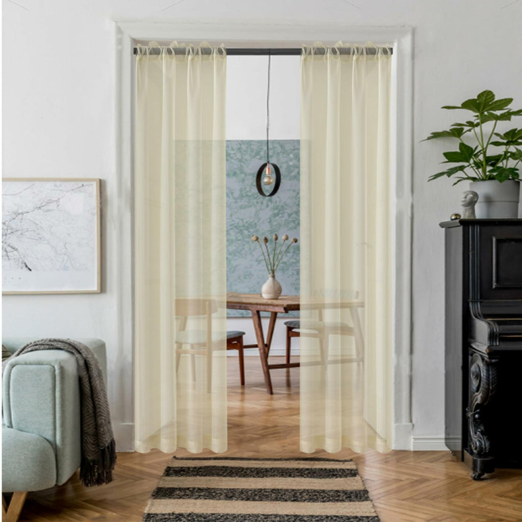 AZRMT Long Sheer Curtains 37x120in Rod Pocket Light Filtering Beige 2 Panels