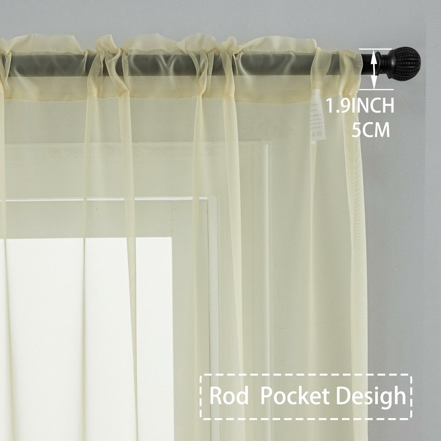 AZRMT Long Sheer Curtains 37x120in Rod Pocket Light Filtering Beige 2 Panels