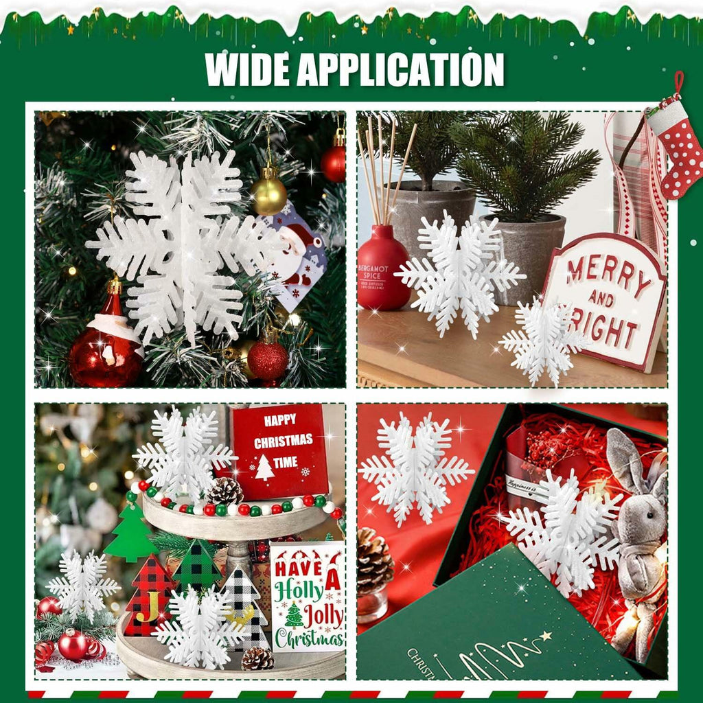 8 PCS 3D Glitter Snowflake Decorations White Christmas Tabletop Decor