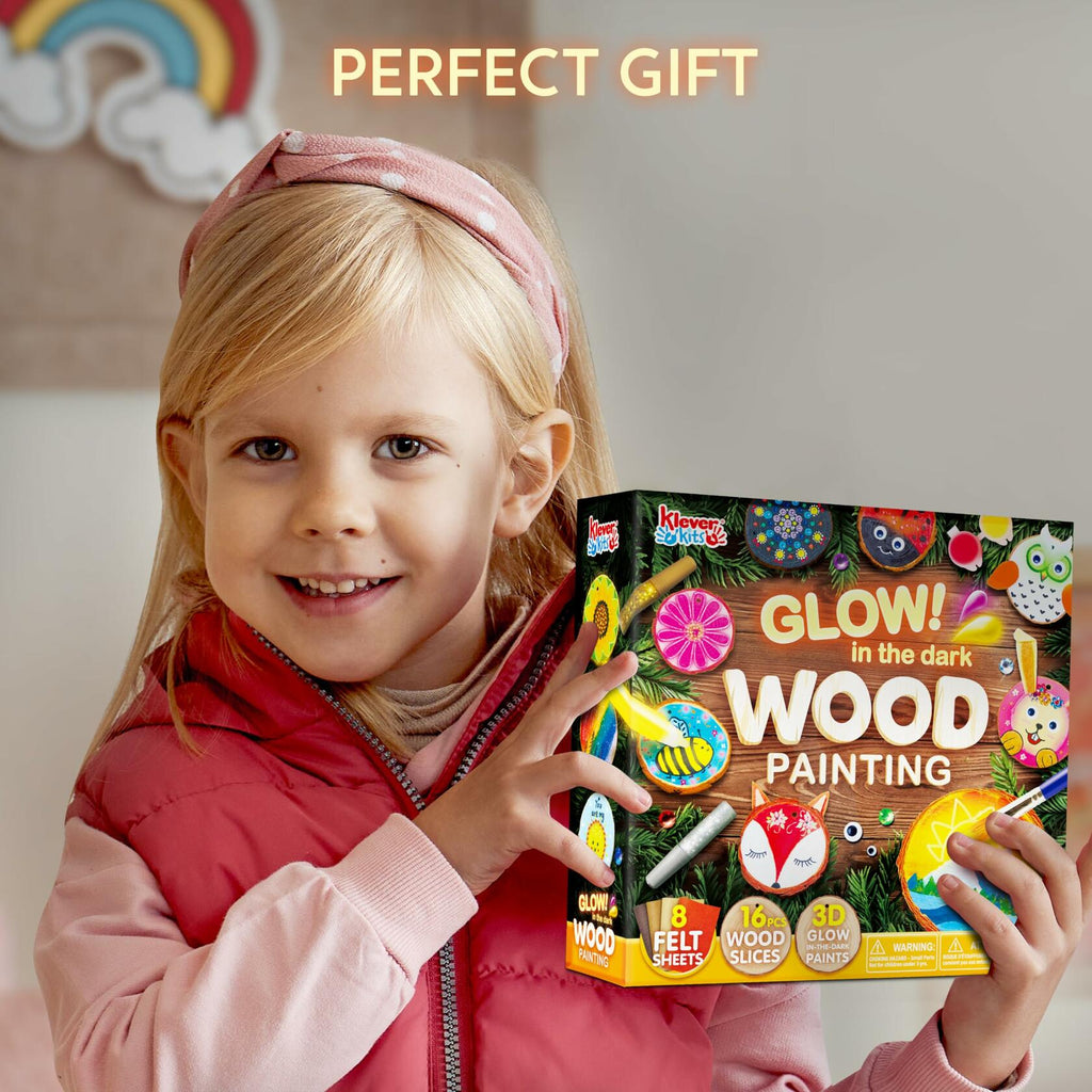 [Like_new] Klever Kits Wooden Painting Craft Kit Glow in Dark Wood Slices Kids Ages 6-12