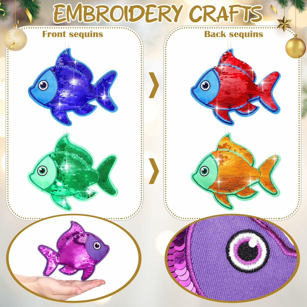 Suzile Christmas Fishing Ornaments 4 Pc Large Glitter Fish Coastal Blue