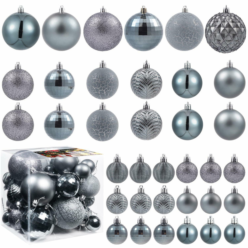 LANGXUN 36pcs Grey Christmas Tree Decorations Balls Shatterproof Ornaments
