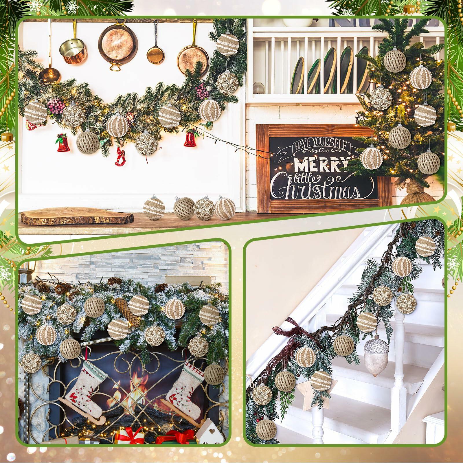 Civaner 16 Pcs Christmas Ball Ornaments Pearl Champagne Sequin Shatterproof