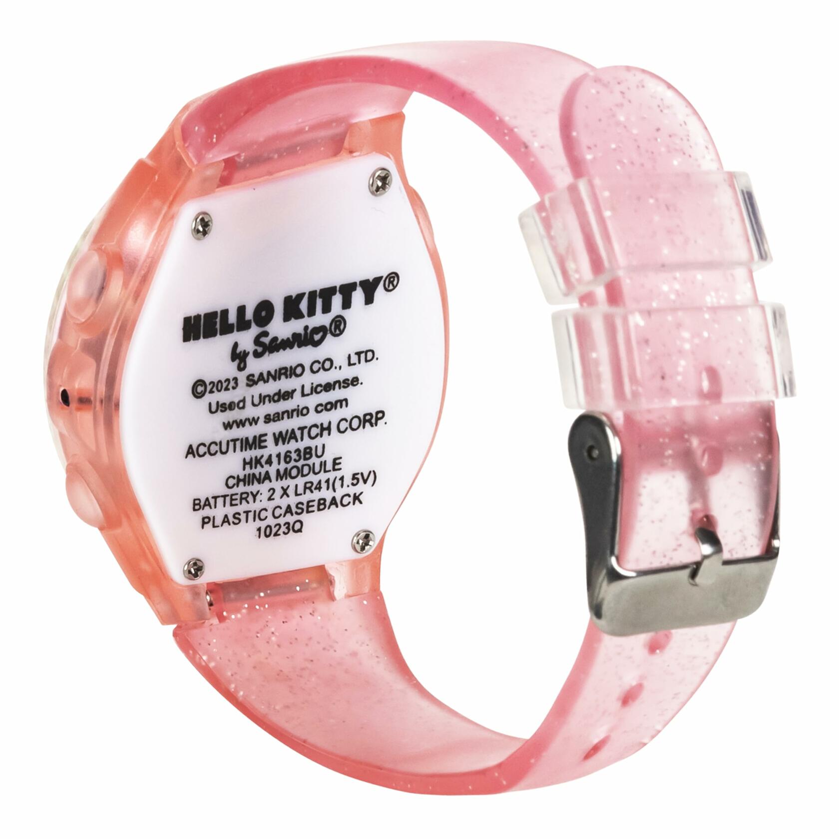 [Like_new] Sanrio Hello Kitty Kids LCD Watch Pink Glitter Strap Adjustable Fit 5.5-8"