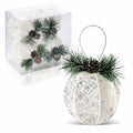 Christmas Ball Ornaments 4pc Set White Pinecone Rattan Thread String 4.7"
