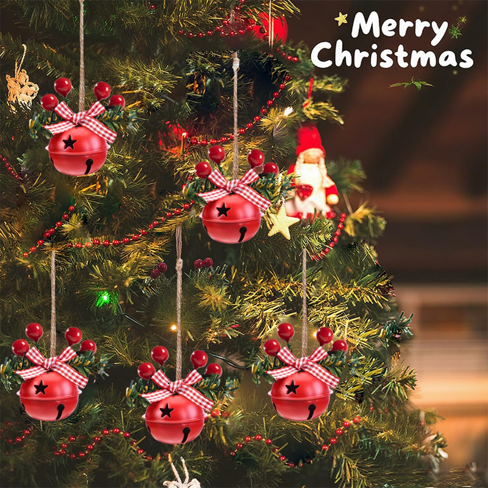 [Like New] 18 PCS Christmas Jingle Bells Ornaments Red White Green Tree Pendant Decor