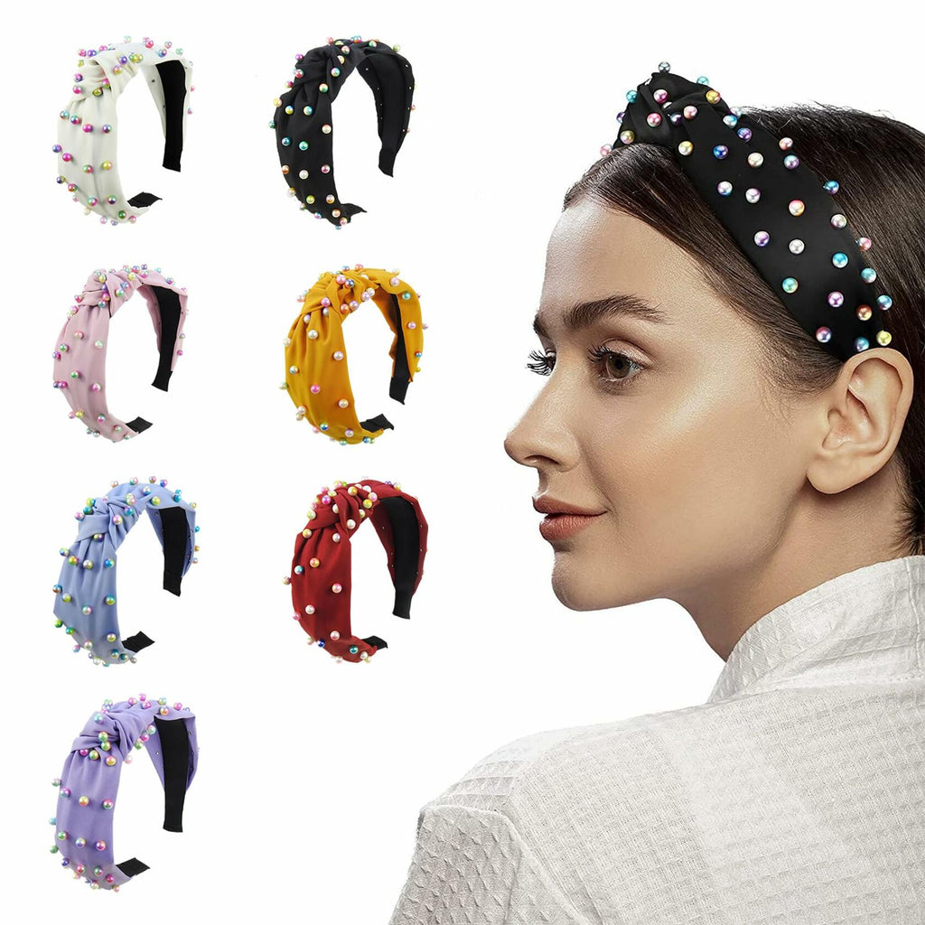 SMYAXUNW Colorful Pearl Knotted Hairband Turban Hair Accessories for Women