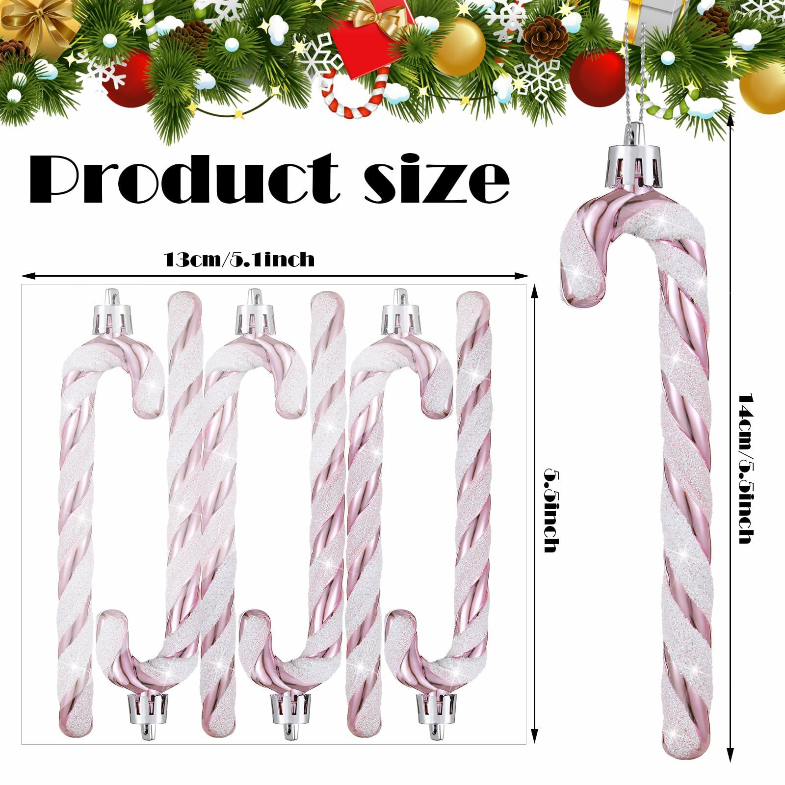 Sotiff Plastic Glitter Candy Cane Ornaments Pink White 72 Pcs Holiday Decor