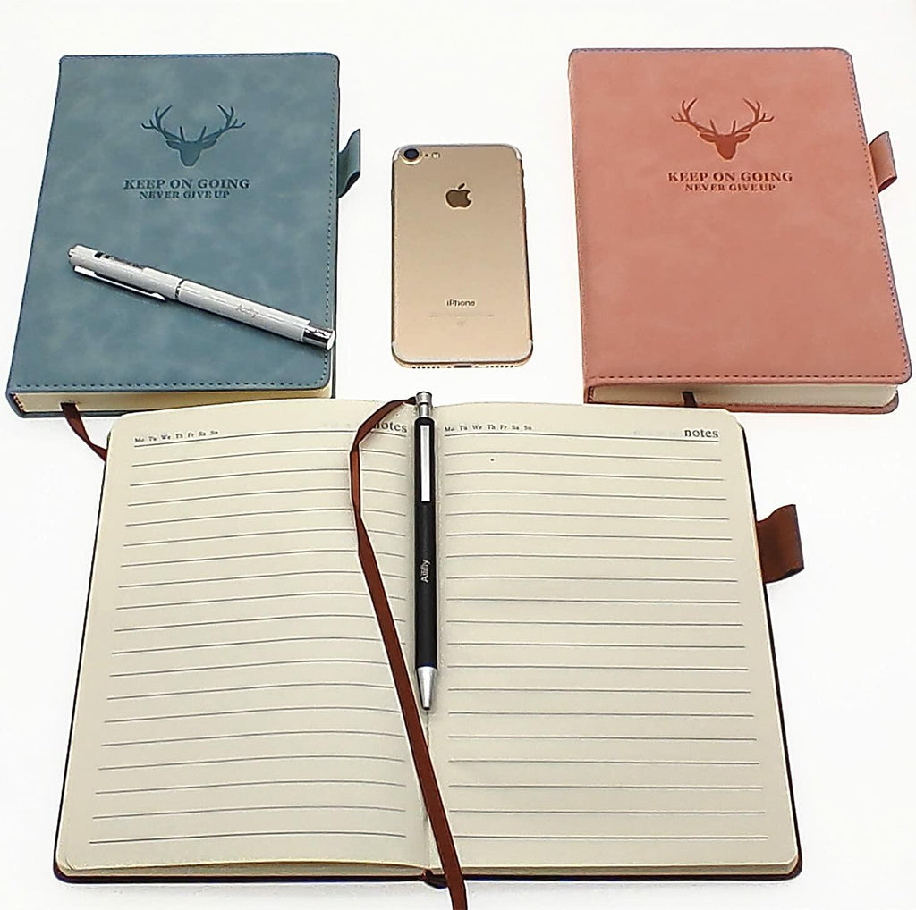 Ailifly Hardcover Journal Notebook A5 Ruled 360 Pages Black Faux PU Leather