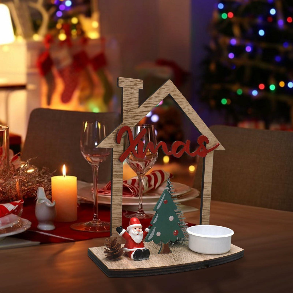 VQN Christmas Wooden Small House Crafts Rustic Xmas Holiday Ornament Decor