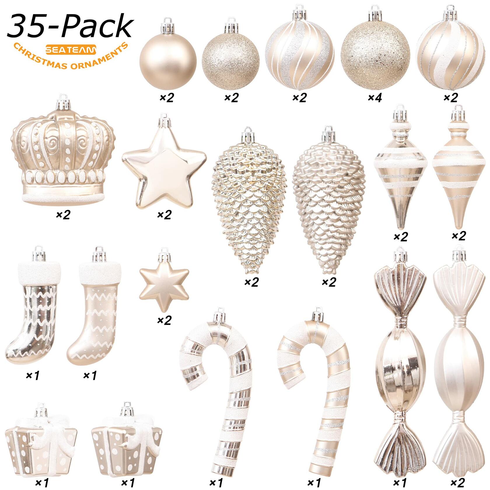 Sea Team 50-Pack Shatterproof Christmas Ball Ornaments Set Silver Xmas
