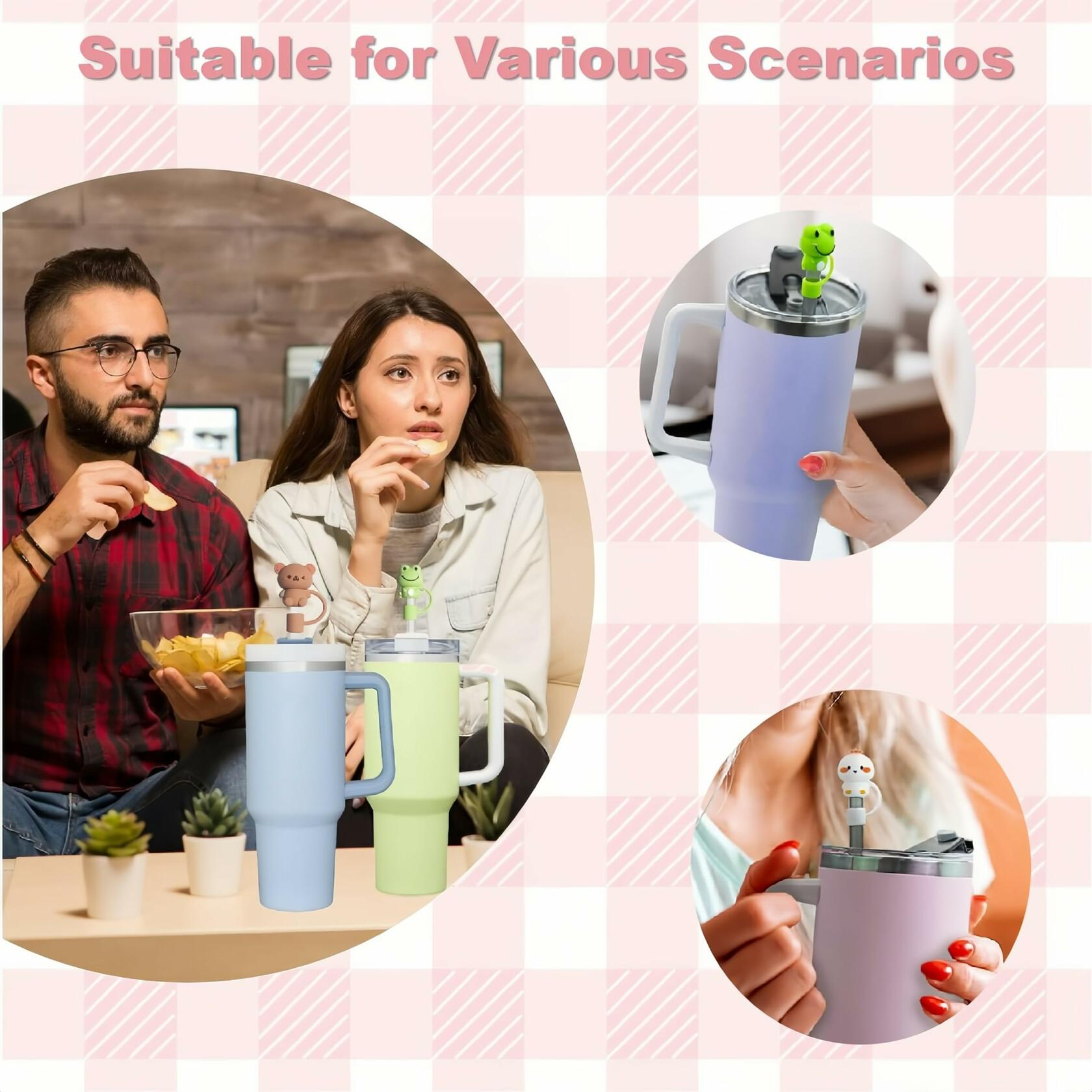 IN Chenthy 8 Pcs Silicone Animal Straw Topper for Stanley 30&40 Oz Tumbler