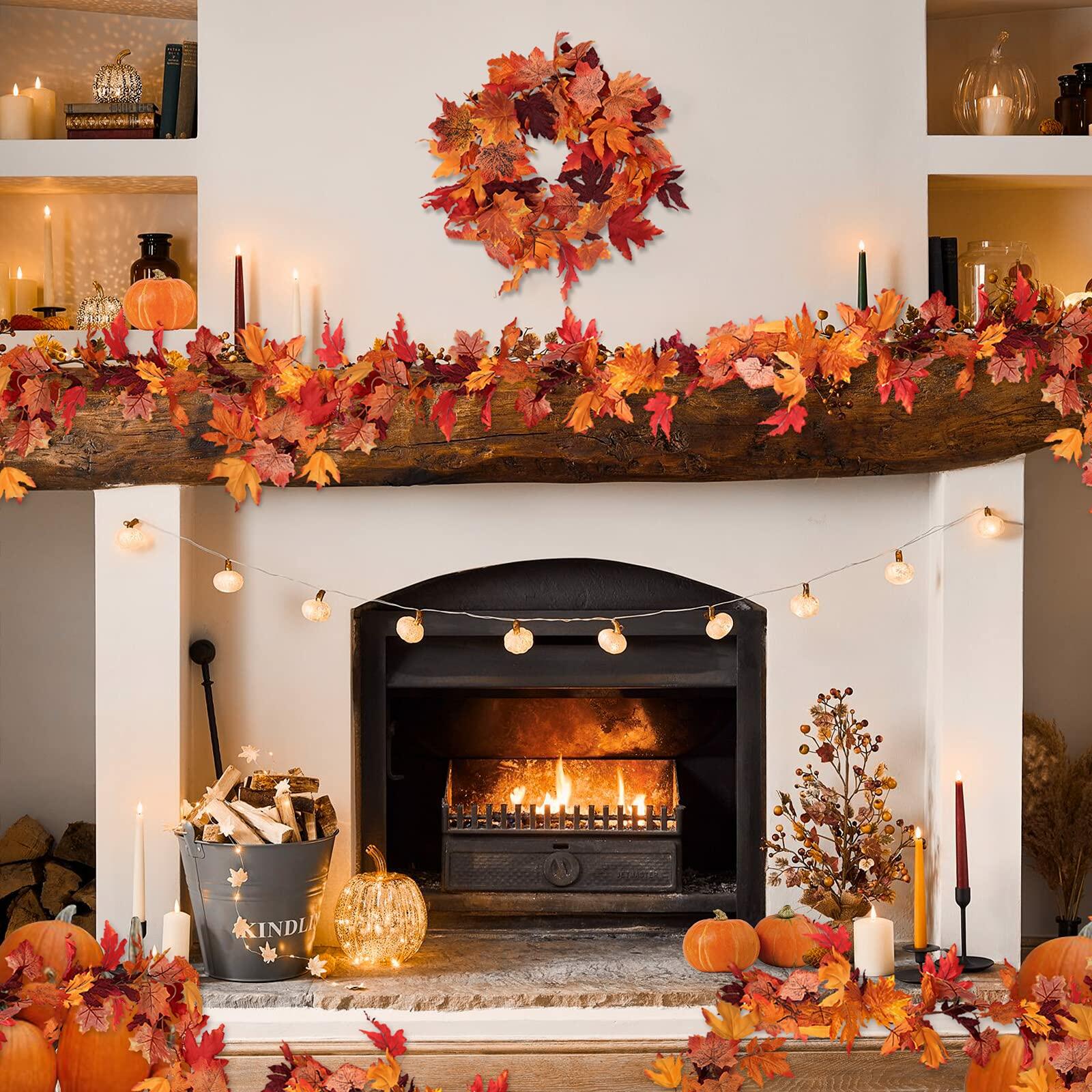 [Like New] RECUTMS 2Pcs Artificial Autumn Maple Leaves Garland 2.5FT Fall Decor