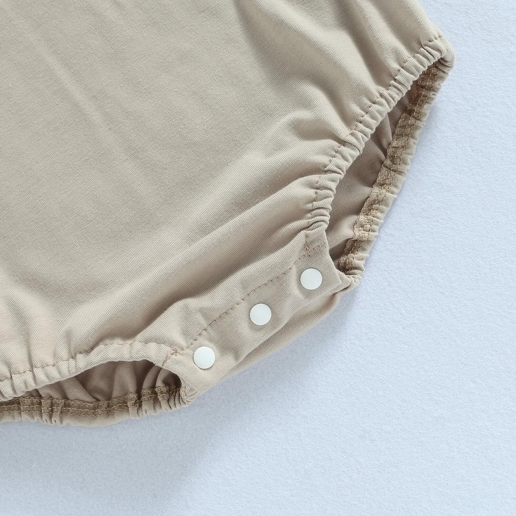 Baby Bubble Romper Solid Color Short Sleeve Bodysuit Khaki Size 0-3M