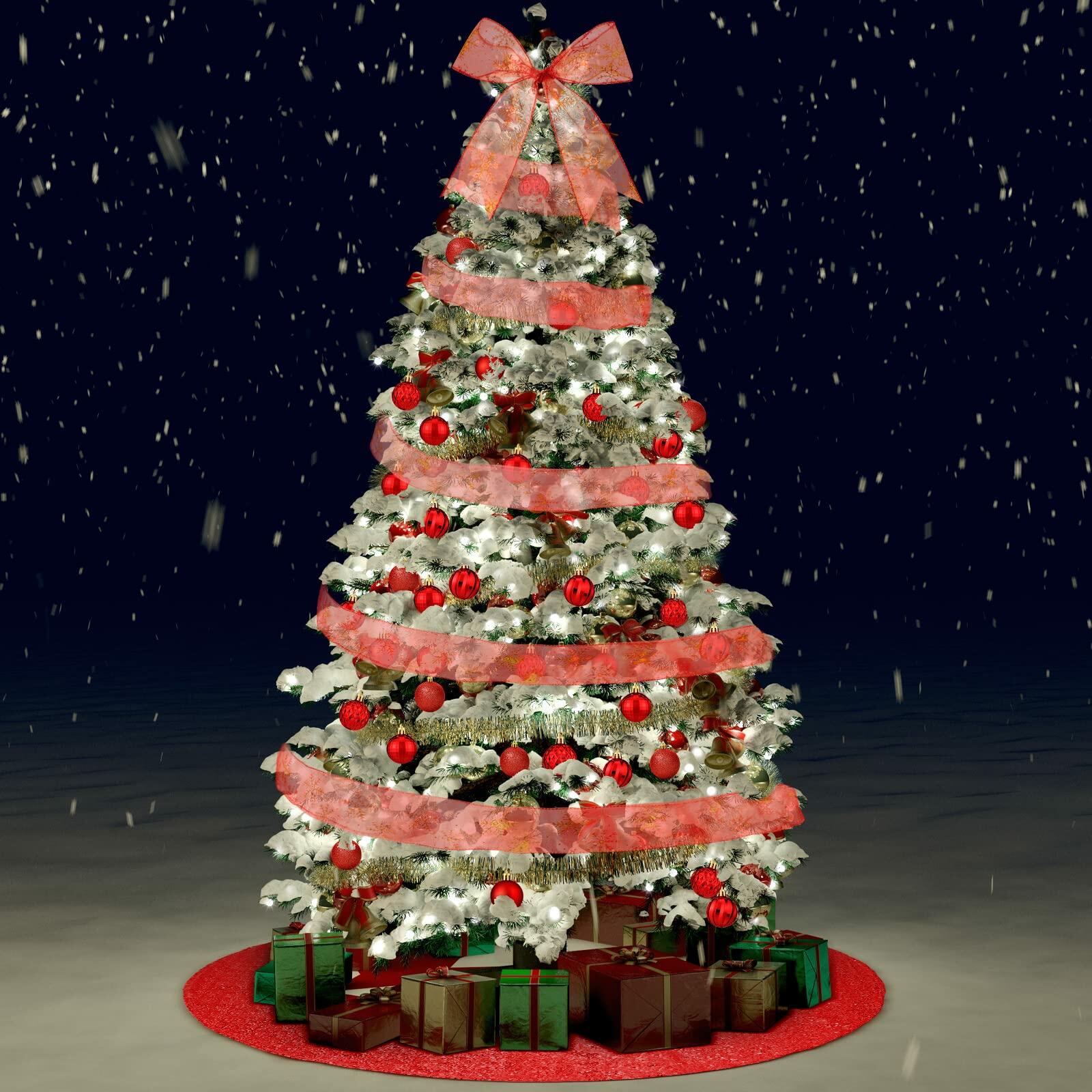 Suilung 22 Pcs Christmas Tree Skirt 46" Red Sequins Ribbon & 20 Ornaments Set