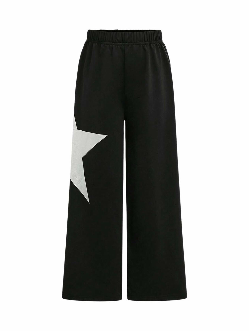 RoseSeek Girl's Wide Leg Star Print Sweatpants High Waist Black Size 12Y